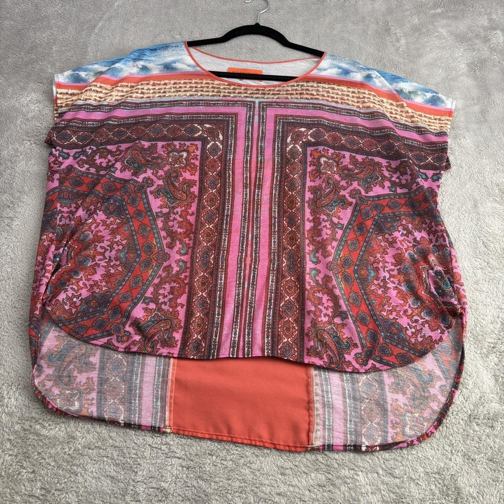 Clover Canyon Tunic Top Womens L Pink Multicolor Paisley Sheer Dolman Boho Artsy